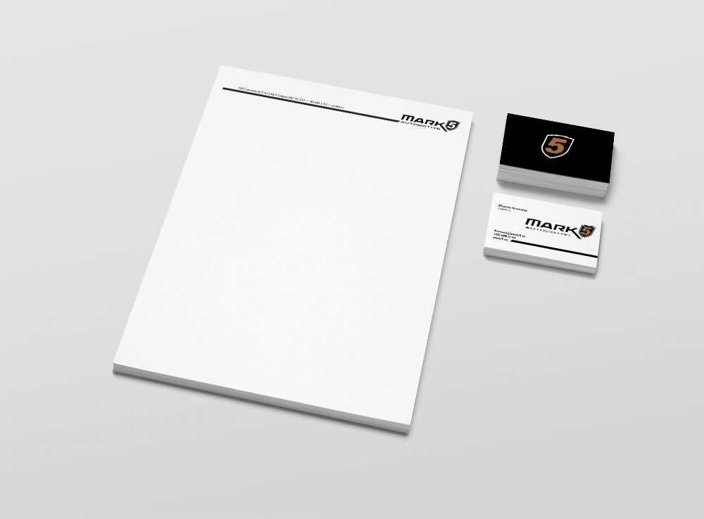 business card and letterhead design for Mark5 Automotive