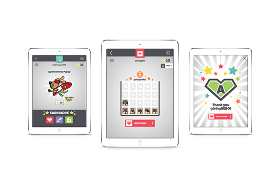 screen mockups of giving hero project